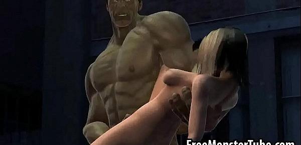  3D cartoon babe getting fucked outdoors by The Hulk